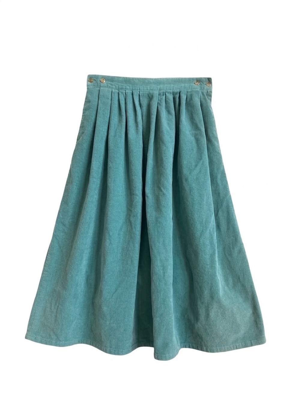 Vintage Eddie Bauer Corduroy Midi Skirt Pleated Seafoam Green Made in Japan